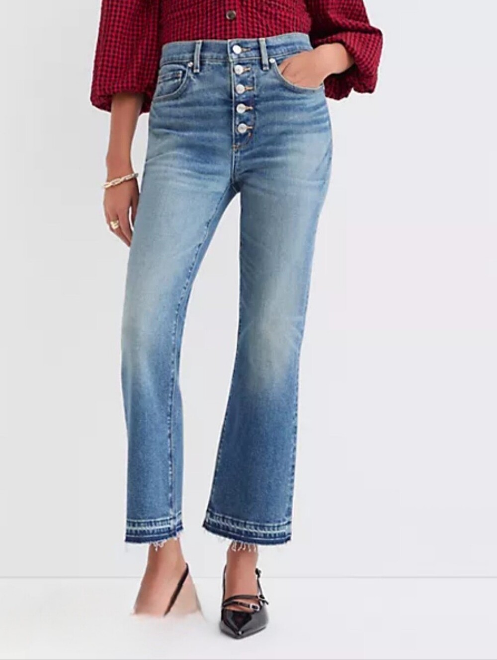 LOFT High-Rise Flare Crop Jeans 8 Petite Denim Casual Button Fly Contemporary